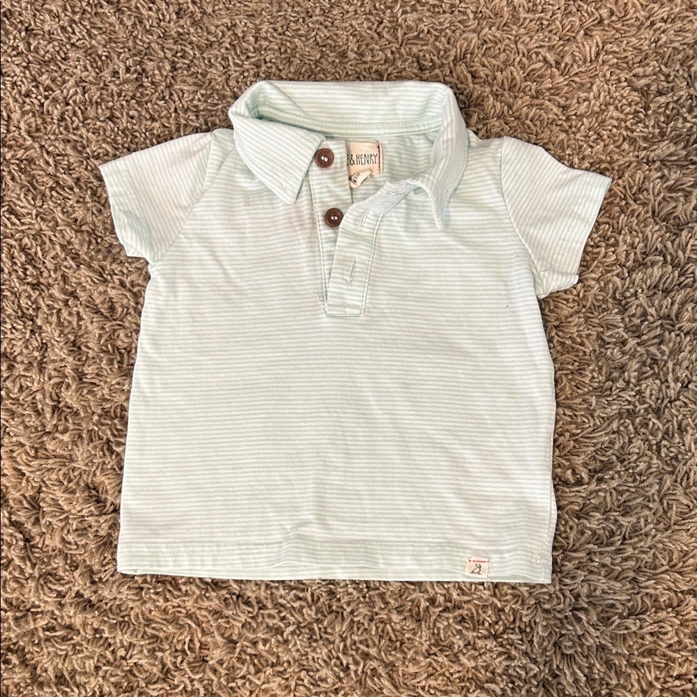 Me & Henry Mint Green and White Striped Polo Shirt in Size 6-9 Months